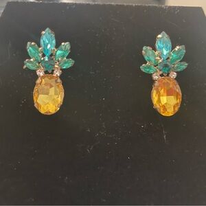 Dainty Gold and Green Pineapple Earrings